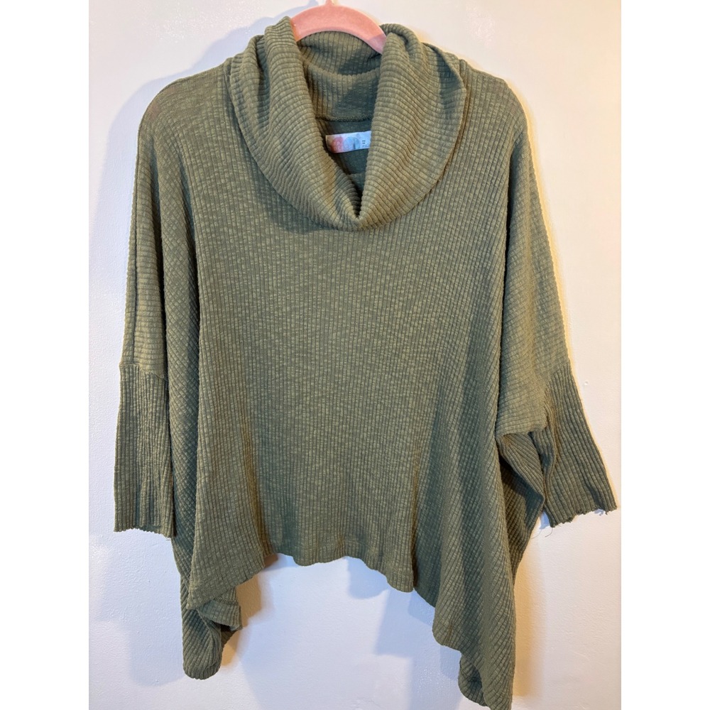 Free People Beach Olive Green Ribbed Asymmetrical Cowl Neck Top XS